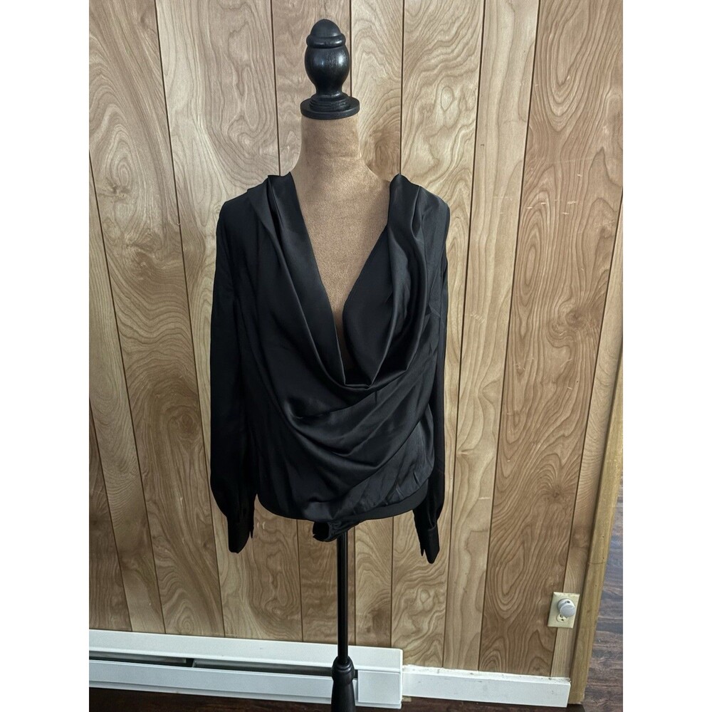 Nastygal Black Long Sleeve Cow Neck Bodysuit Size 4 Womens One Piece